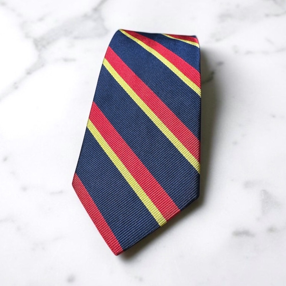 Brooks Brothers Mens Silk Repp Stripe Tie Navy Blue Red Yellow Made in USA